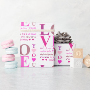 Gepersonaliseerde roze "LOVE You" in Romance talen Cadeaupapier