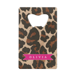 Gepersonaliseerde Roze Luipaardprint Chic Dierenpr Kredietkaart Flessenopener