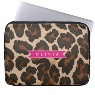 Gepersonaliseerde Roze Luipaardprint Chic Dierenpr Laptop Sleeve