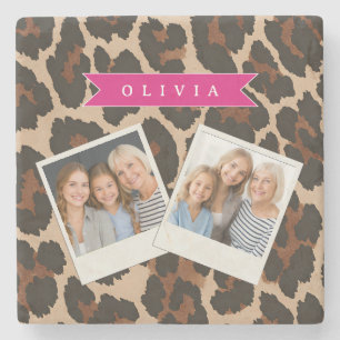 Gepersonaliseerde Roze Luipaardprint Chic Dierenpr Stenen Onderzetter