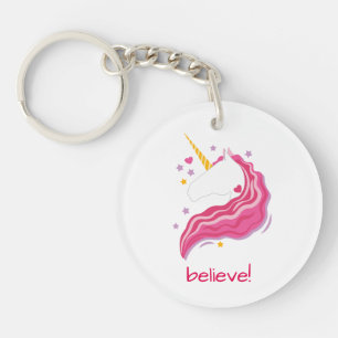 Gepersonaliseerde Roze Magische Eenhoorn Sleutelhanger