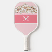 Gepersonaliseerde roze Magnolia Monogrammed Pickleball Paddle (Voorkant)