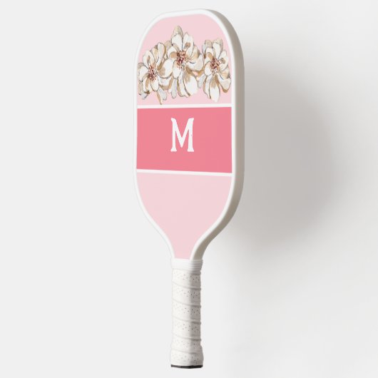 Gepersonaliseerde roze Magnolia Monogrammed Pickleball Paddle (Links)