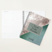 Gepersonaliseerde Roze Marmer Minty Green Glitter Planner (Display)