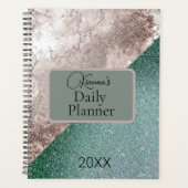 Gepersonaliseerde Roze Marmer Minty Green Glitter Planner (Voorkant)