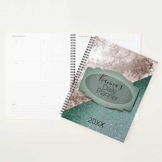 Gepersonaliseerde roze marmer minty groen planner (Display)