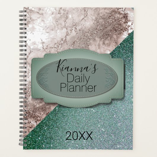 Gepersonaliseerde roze marmer minty groen planner (Voorkant)