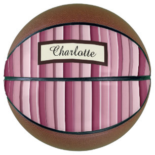 Gepersonaliseerde Roze Mauve Stripes Basketbal