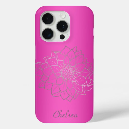 Gepersonaliseerde roze metallic met zilveren bloem Case-Mate iPhone case (Achterkant)
