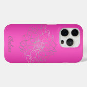 Gepersonaliseerde roze metallic met zilveren bloem Case-Mate iPhone case (Achterkant (horizontaal))