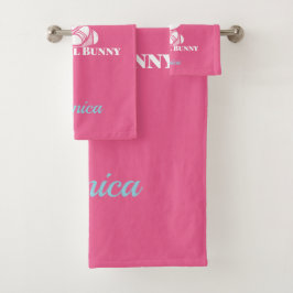 Gepersonaliseerde roze "Mindful Bunny" badhanddoek Bad Handdoek
