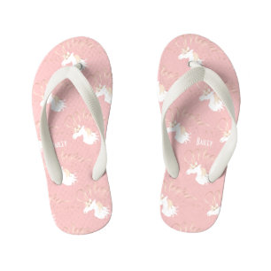Gepersonaliseerde roze moderne magische eenhoorn m kinder teenslippers