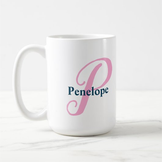 Gepersonaliseerde Roze Monogram Letter P Aangepast Koffiemok (Links)