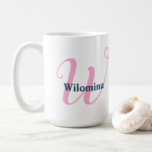 Gepersonaliseerde Roze Monogram Letter W Aangepast Koffiemok