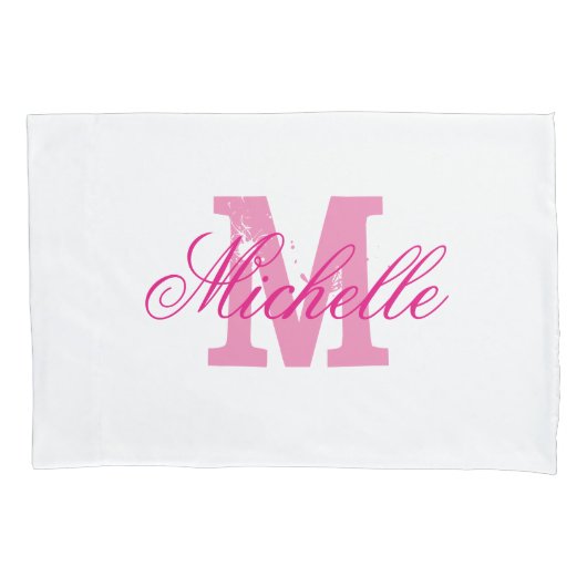 Gepersonaliseerde roze monogram proefkisten kussensloop (Voorkant)