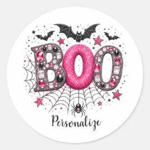 Gepersonaliseerde Roze Nep Juwelen Boo Griezelen H Ronde Sticker