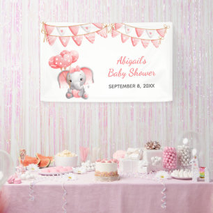 Gepersonaliseerde Roze Olifant Ballonnen Baby Show Spandoek