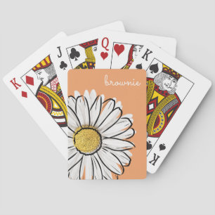 Gepersonaliseerde Roze & Oranje Daisy Bloemen Poke Pokerkaarten