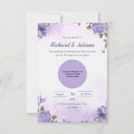 Gepersonaliseerde Roze & Paarse Bloemen Fotobruilo Kaart