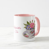Gepersonaliseerde Roze Paarse Bloemen Tea Cup Mok (Voorkant rechts)