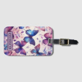 Gepersonaliseerde roze Paarse Waterverf vlinder Bagagelabel (Voorkant (horizontaal))