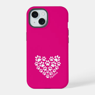 Gepersonaliseerde roze paw print iPhone 15 hoesje