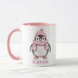 Gepersonaliseerde Roze Pet Pinguïn Custom Name Mok
