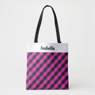 Gepersonaliseerde Roze Plaid Buffel Check Patroon Draagtas