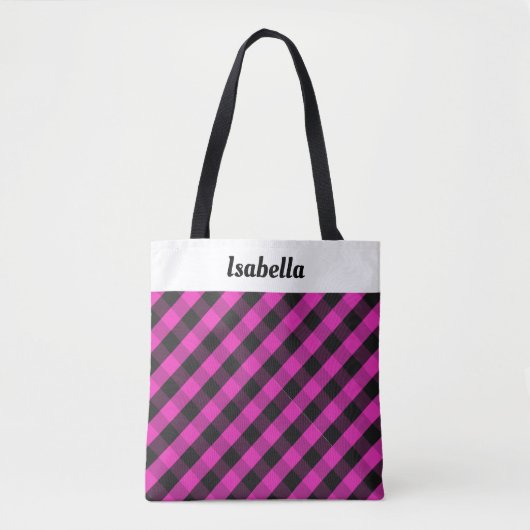 Gepersonaliseerde Roze Plaid Buffel Check Patroon Draagtas (Voorkant)