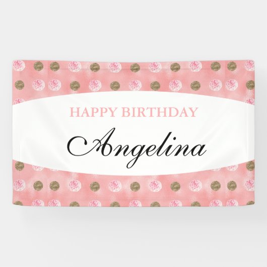 Gepersonaliseerde roze poka-Dot Birthday Banner (Horizontaal)