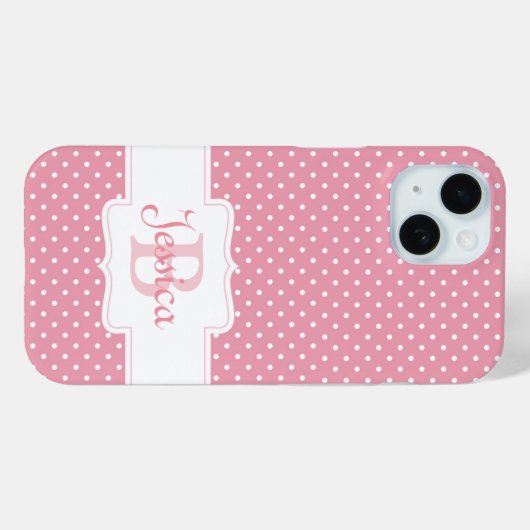 Gepersonaliseerde roze pokadot Case-Mate iPhone case (Achterkant (horizontaal))