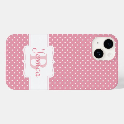 Gepersonaliseerde roze pokadot Case-Mate iPhone case (Achterkant (horizontaal))