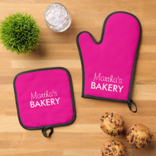 Gepersonaliseerde roze pot houder & oven mit voor ovenwant & pannenlap set