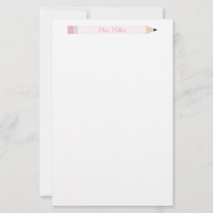 Gepersonaliseerde Roze Potlood Leraar Custom Briefpapier