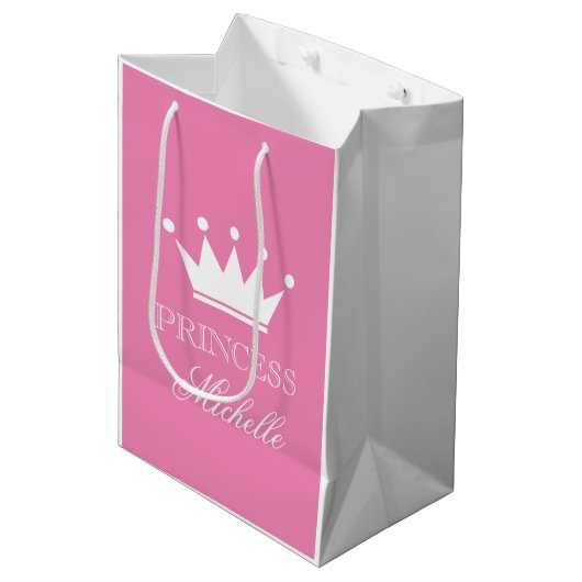 Gepersonaliseerde roze prinses krooncadeau voor me medium cadeauzakje (Voorkant Gekanteld)