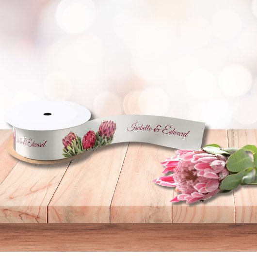Gepersonaliseerde roze protea Floral Wedding Favor Lint