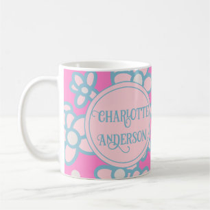 Gepersonaliseerde roze retro bloem koffiemok
