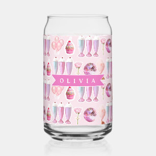 Gepersonaliseerde Roze Retro Milkshake Schattige C Blikvorm Glas