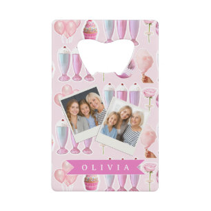 Gepersonaliseerde Roze Retro Milkshake Schattige C Kredietkaart Flessenopener