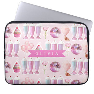 Gepersonaliseerde Roze Retro Milkshake Schattige C Laptop Sleeve