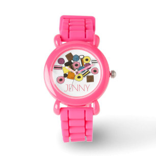 Gepersonaliseerde roze rijst Allsorts Snoep Watch Horloge