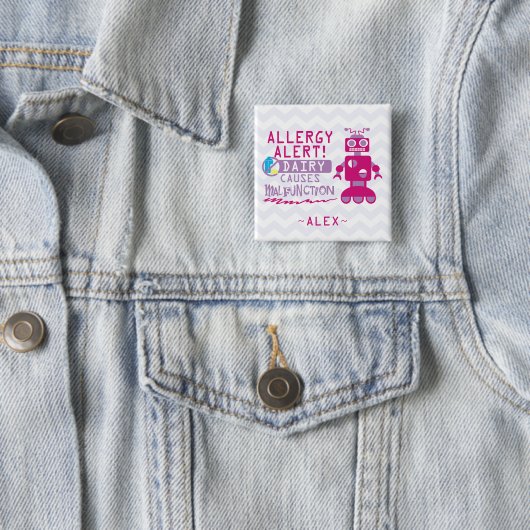 Gepersonaliseerde roze robot zuivelfabriek - Waars Vierkante Button 5,1 Cm (In situ)