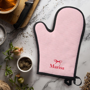 Gepersonaliseerde roze & rode boog naam ovenwant & pannenlap set