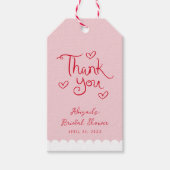 Gepersonaliseerde roze rode grillige dank u cadeaulabel (Voorkant)