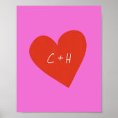 Gepersonaliseerde roze rode hart liefde koppels In Poster (Voorkant)