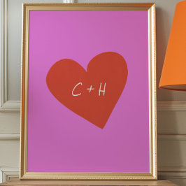 Gepersonaliseerde roze rode hart liefde koppels In Poster