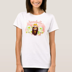 Gepersonaliseerde Roze Rode Panda Mom Baby T-shirt