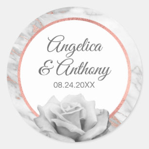 Gepersonaliseerde Roze Rose Gouden Folie Huwelijks Ronde Sticker