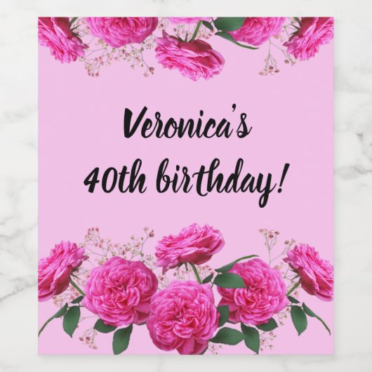 Gepersonaliseerde Roze Rose Viering Wijn Etiket (Enkel label)