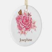 Gepersonaliseerde  Roze Roze Bloem Butterf Keramisch Ornament (Rechts)